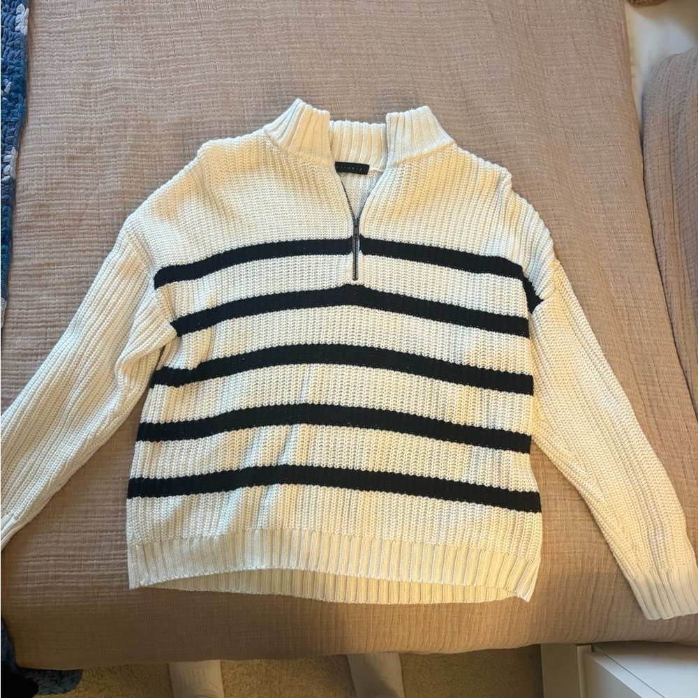 Sanctuary Striped Cream and Black Quarter-Zip Sweater